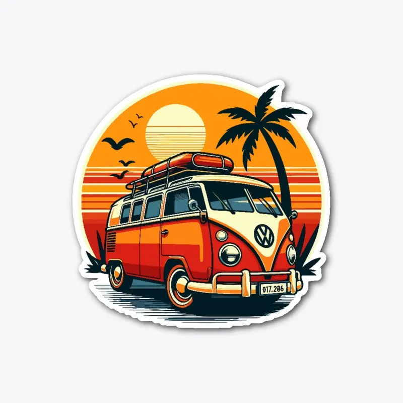 Combi Van and Palm Trees at summer