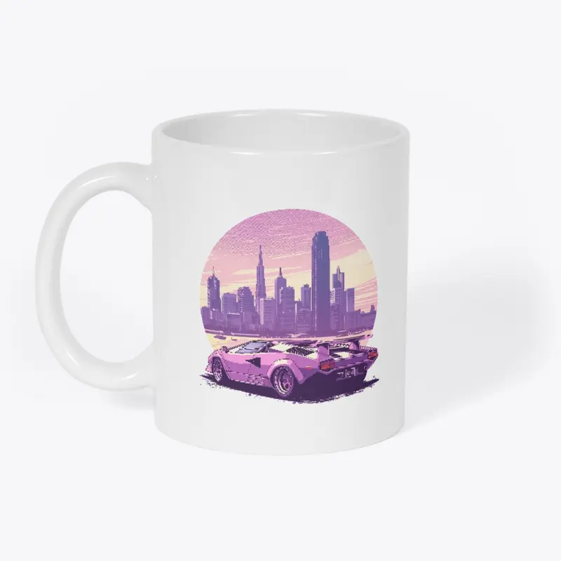 Countach in front of a city skyline