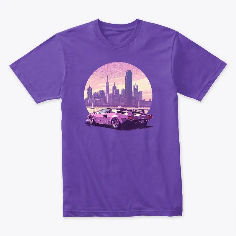 Countach in front of a city skyline