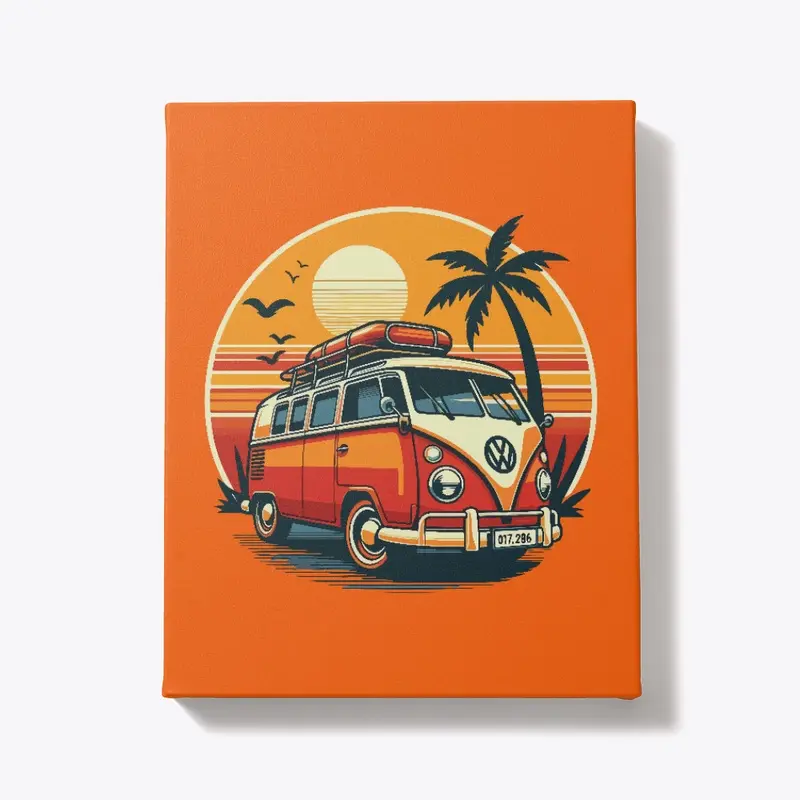 Combi Van and Palm Trees at summer