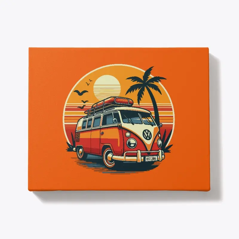 Combi Van and Palm Trees at summer