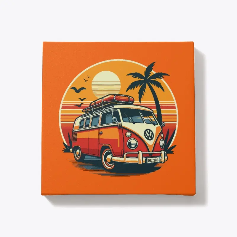 Combi Van and Palm Trees at summer