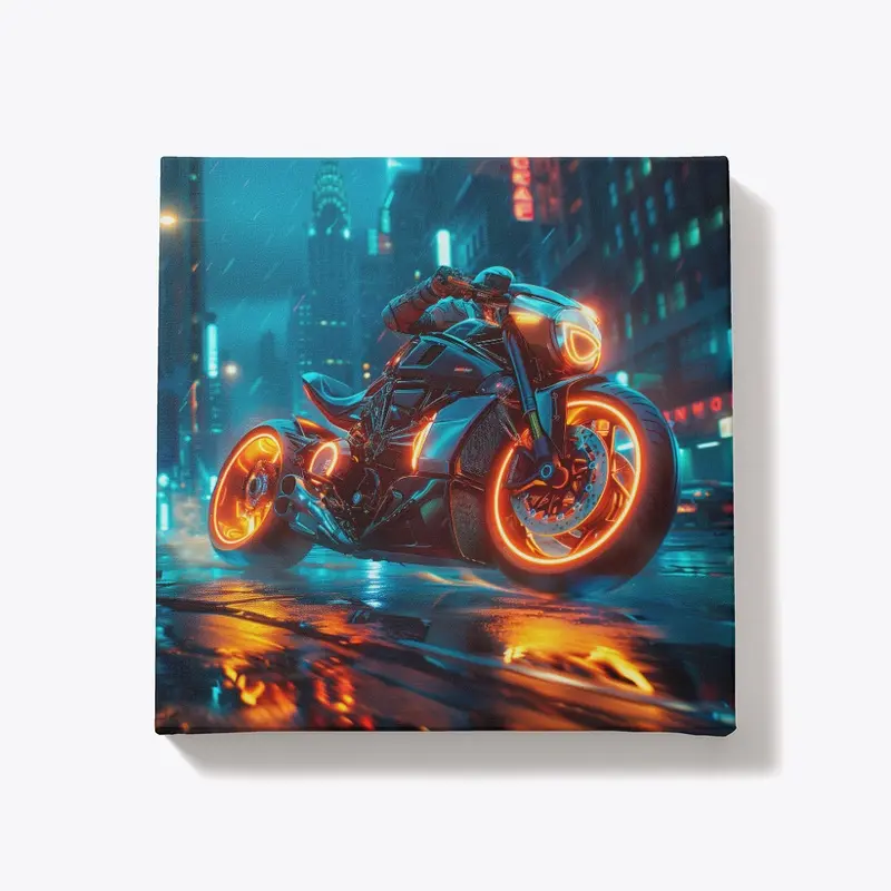 Powerful motorcycle with glowing wheels